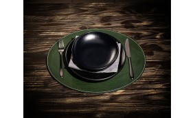Набор кожаных овальных ковриков для сервировки DARK GREEN