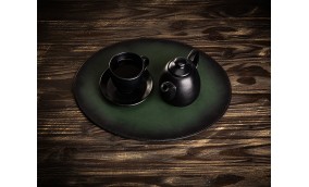 Набор кожаных овальных ковриков для сервировки DARK GREEN
